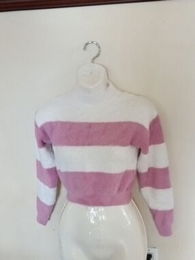 Striped Pink & White Mock Neck Sweater